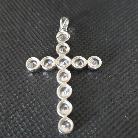Sterling Cross Pendant w/diamonds Faux - Picture 3 of 5